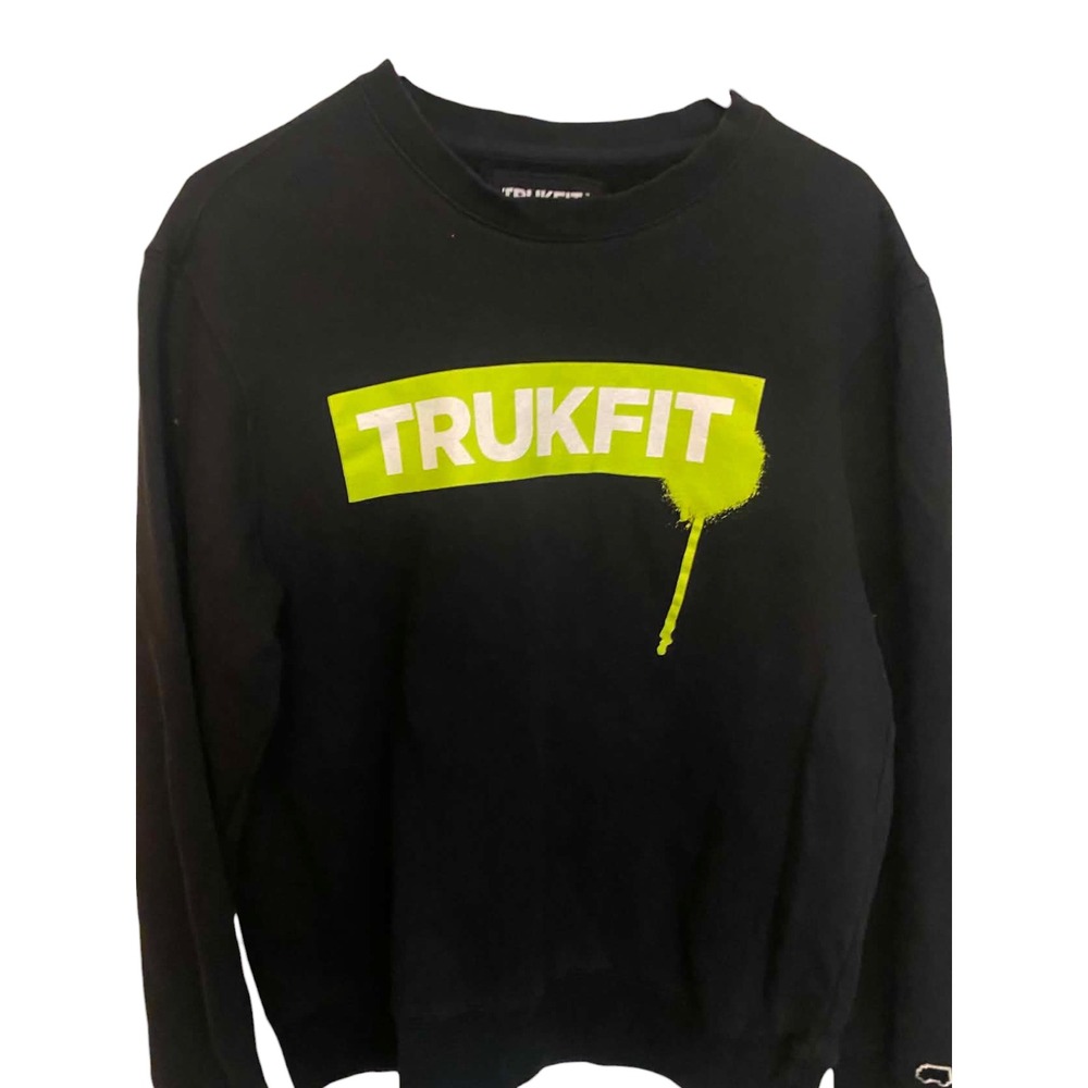 Trukfit Mens Respect Few Crewneck Sweatshirt Black Lime Green Logo Graphic Large